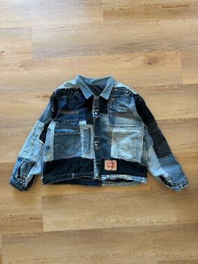 Patchwork Denim Jacket in Mixed Blue Tones